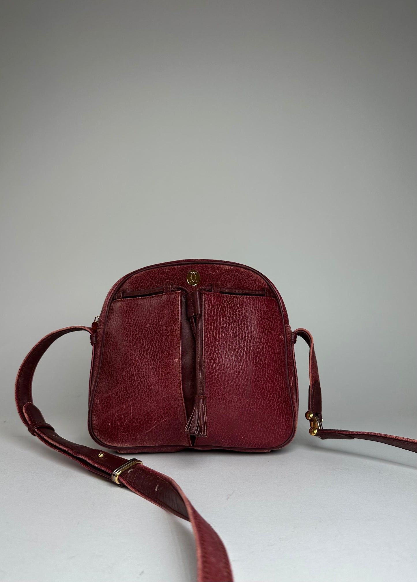 Vintage Cartier Leather Shoulder Bag Dark Red