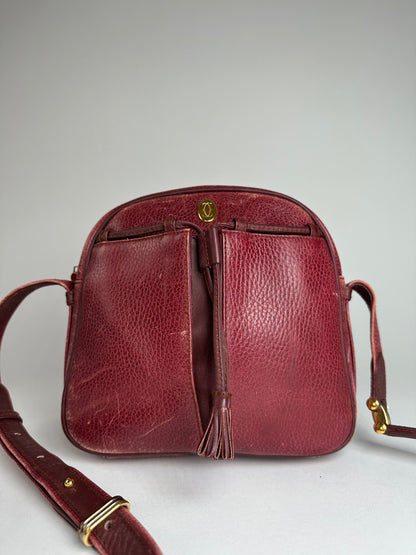 Vintage Cartier Leather Shoulder Bag Dark Red