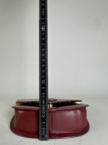 Vintage Cartier Leather Shoulder Bag Burgundy Gold