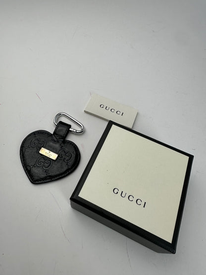 Vintage Gucci Heart Leather Monogram Pendant Black
