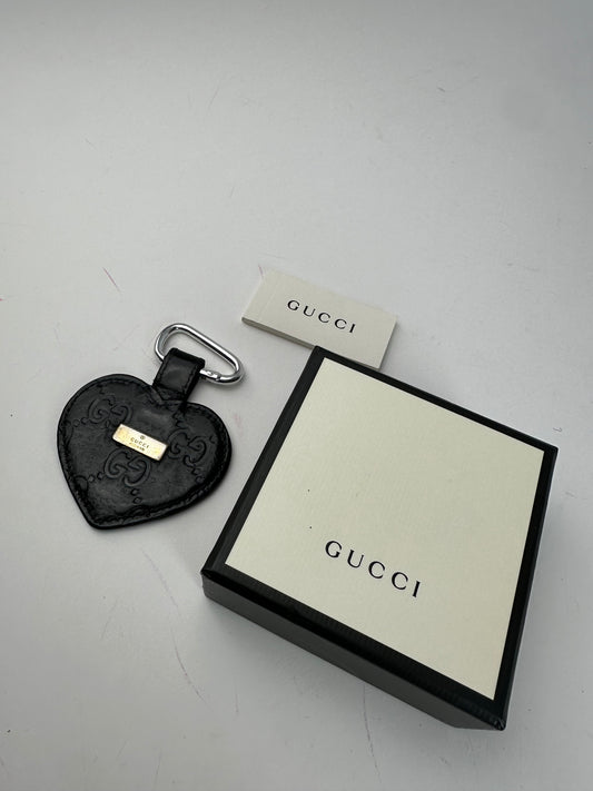 Vintage Gucci Heart Leather Monogram Pendant Black
