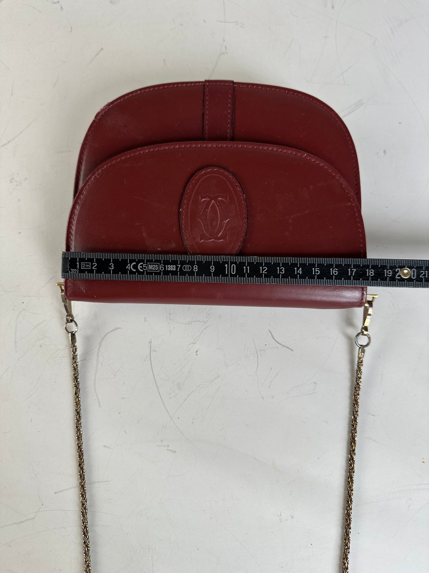 Vintage Cartier Leather Shoulder Bag Burgundy Gold