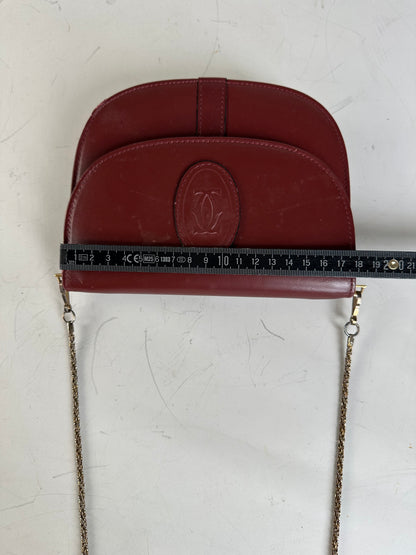 Vintage Cartier Leather Shoulder Bag Burgundy Gold