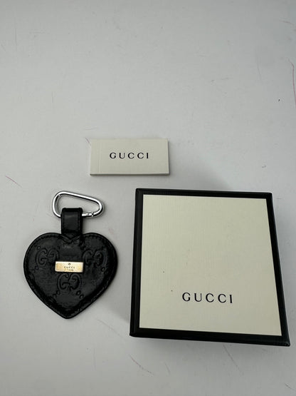 Vintage Gucci Heart Leather Monogram Pendant Black