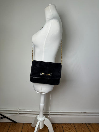 Vintage Celine Leather Chain Shoulder Bag Black Gold
