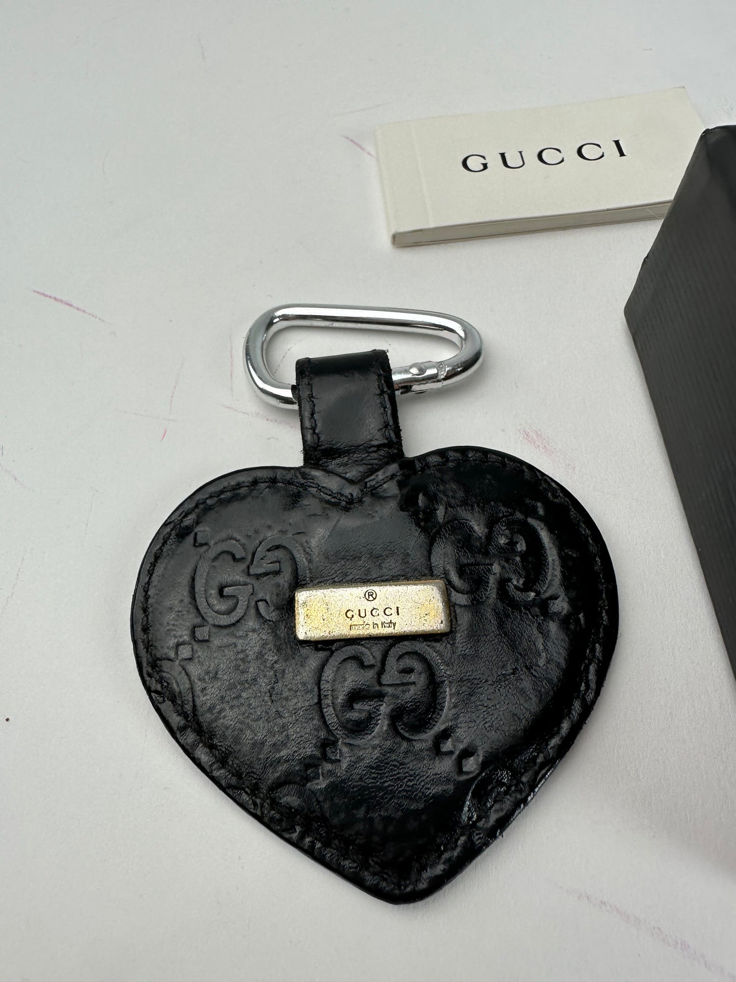 Vintage Gucci Heart Leather Monogram Pendant Black