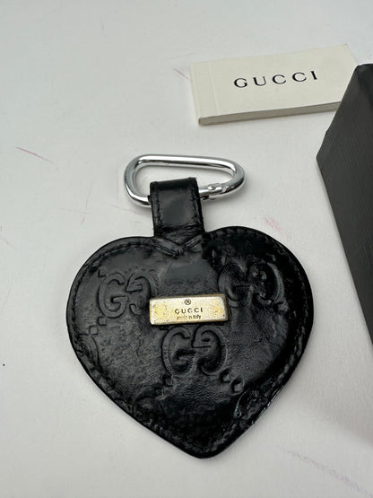 Vintage Gucci Heart Leather Monogram Pendant Black
