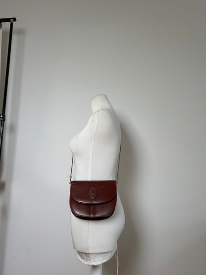 Vintage Cartier Leather Shoulder Bag Burgundy Gold