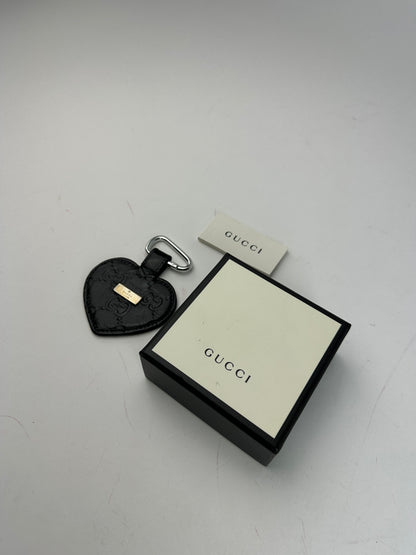 Vintage Gucci Heart Leather Monogram Pendant Black