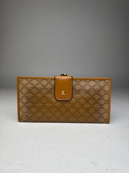 Vintage Celine Paris Monogram Leather Wallet beige brown