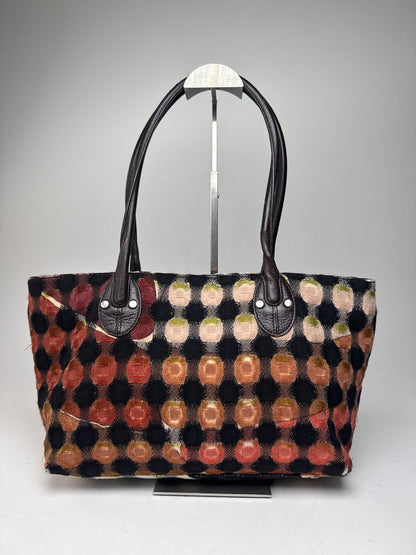 Vintage Emilio Pucci Wool Leather Handbag Brown / Black / Orange