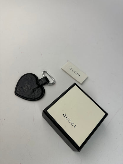 Vintage Gucci Heart Leather Monogram Pendant Black