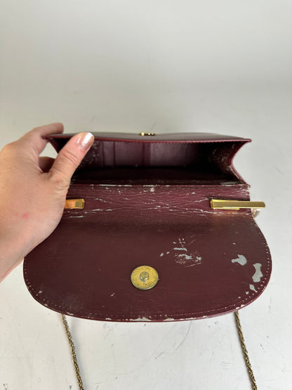 Vintage Cartier Leather Shoulder Bag Burgundy Gold