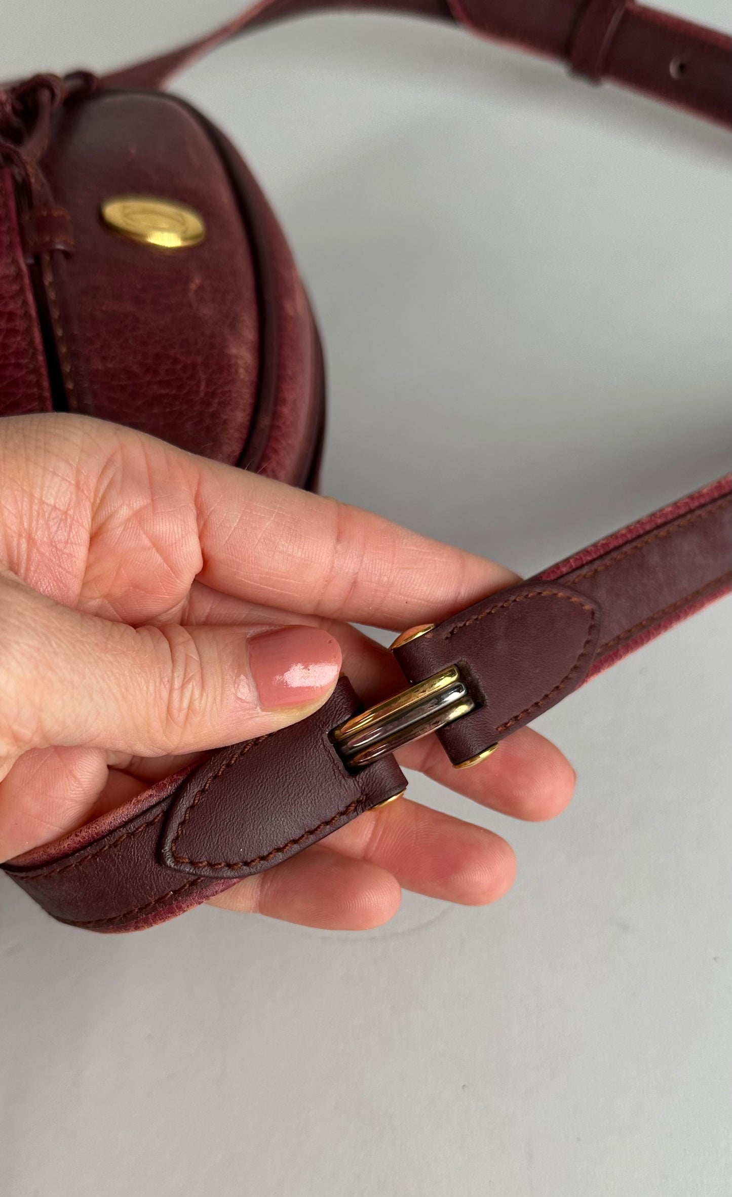 Vintage Cartier Leather Shoulder Bag Dark Red