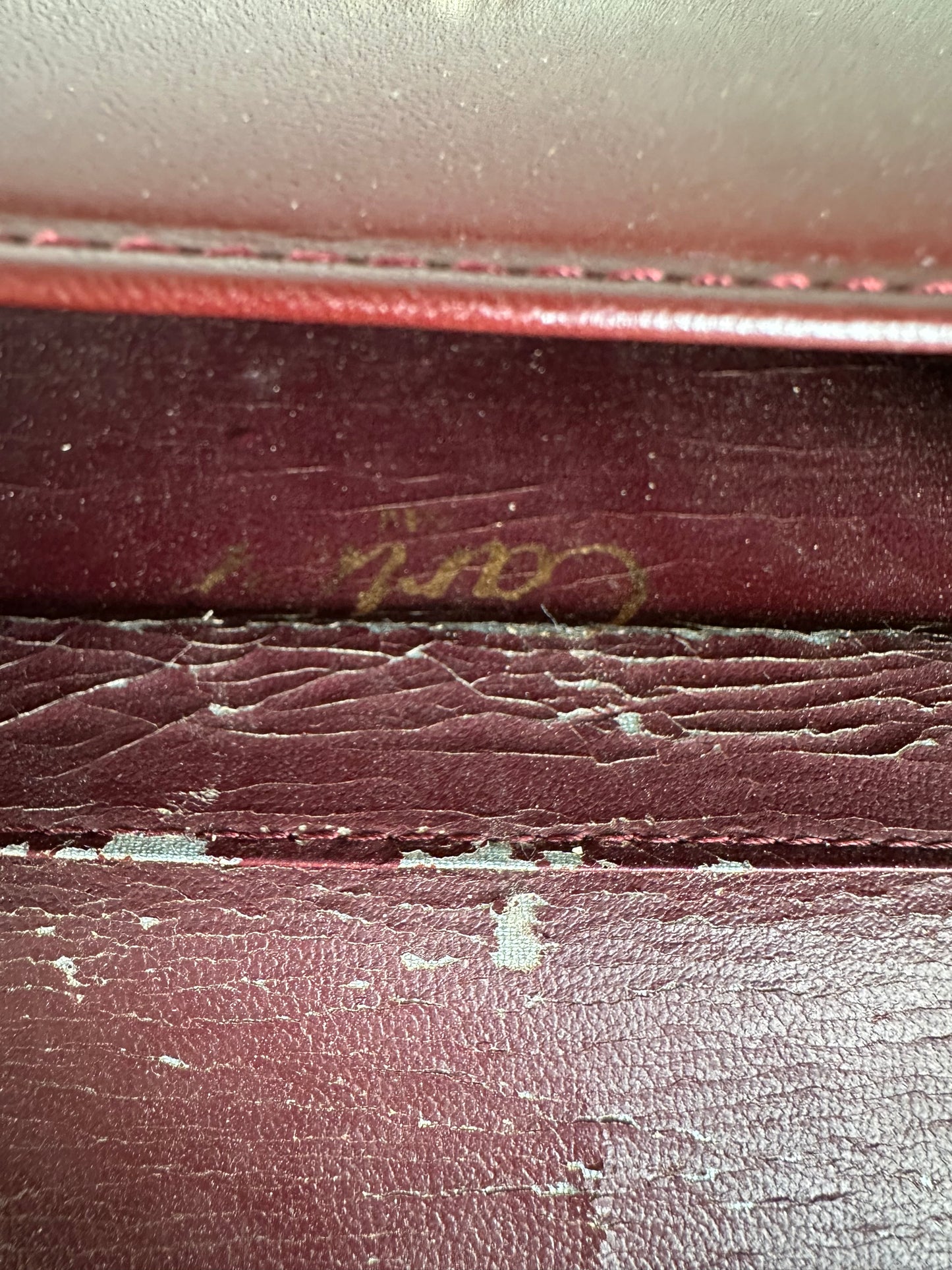 Vintage Cartier Leather Shoulder Bag Burgundy Gold