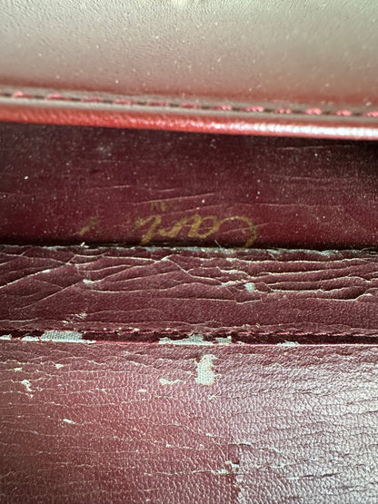 Vintage Cartier Leather Shoulder Bag Burgundy Gold
