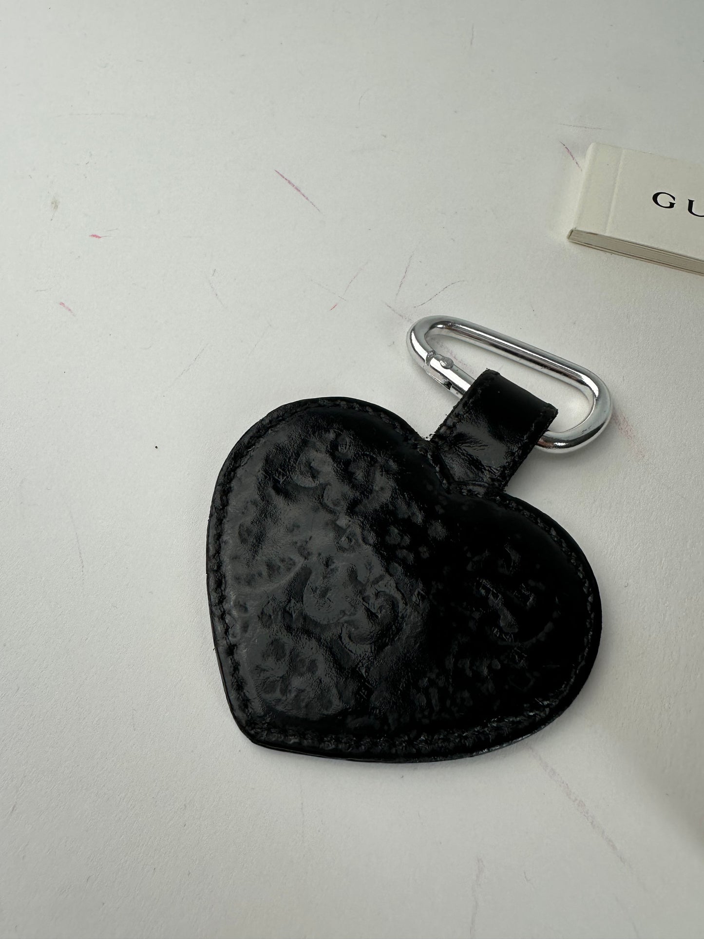 Vintage Gucci Heart Leather Monogram Pendant Black