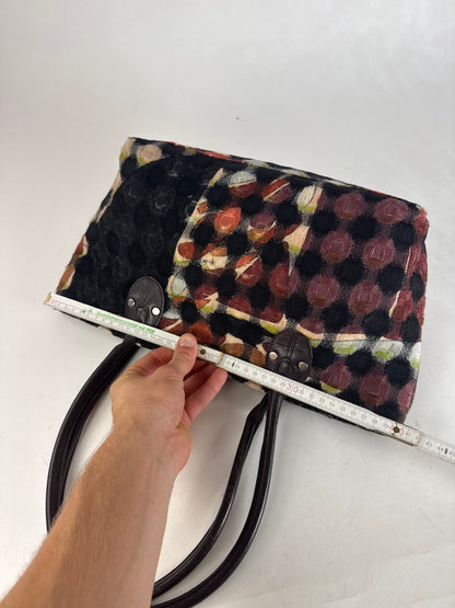 Vintage Emilio Pucci Wool Leather Handbag Brown / Black / Orange