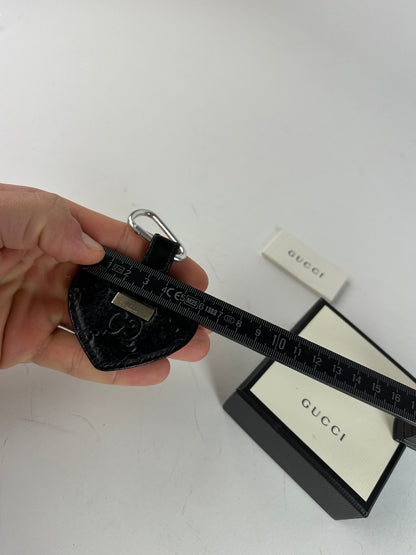 Vintage Gucci Heart Leather Monogram Pendant Black