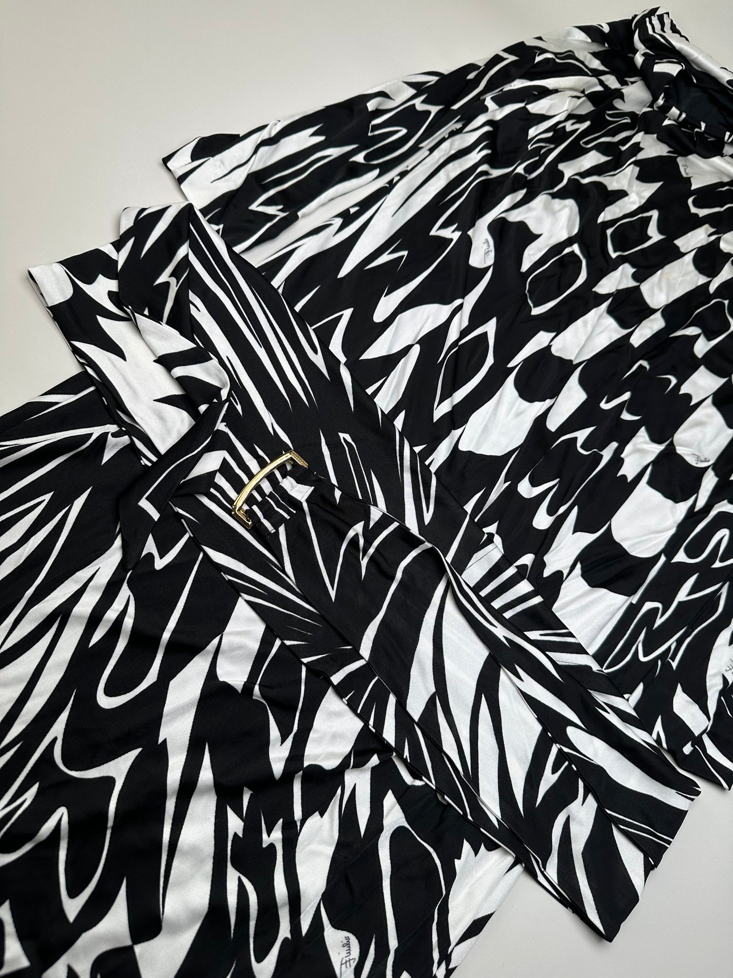 Vintage Pucci Abstract Print Rayon Dress Black White M
