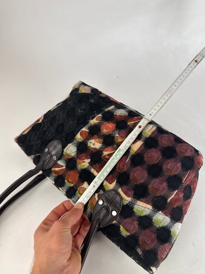 Vintage Emilio Pucci Wool Leather Handbag Brown / Black / Orange