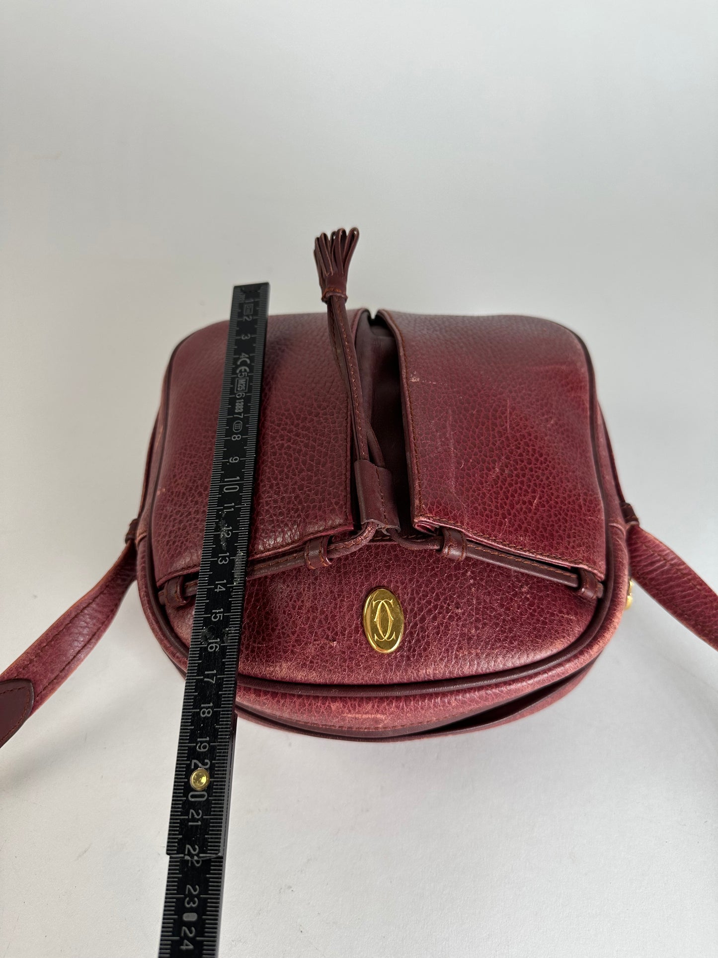 Vintage Cartier Leather Shoulder Bag Dark Red
