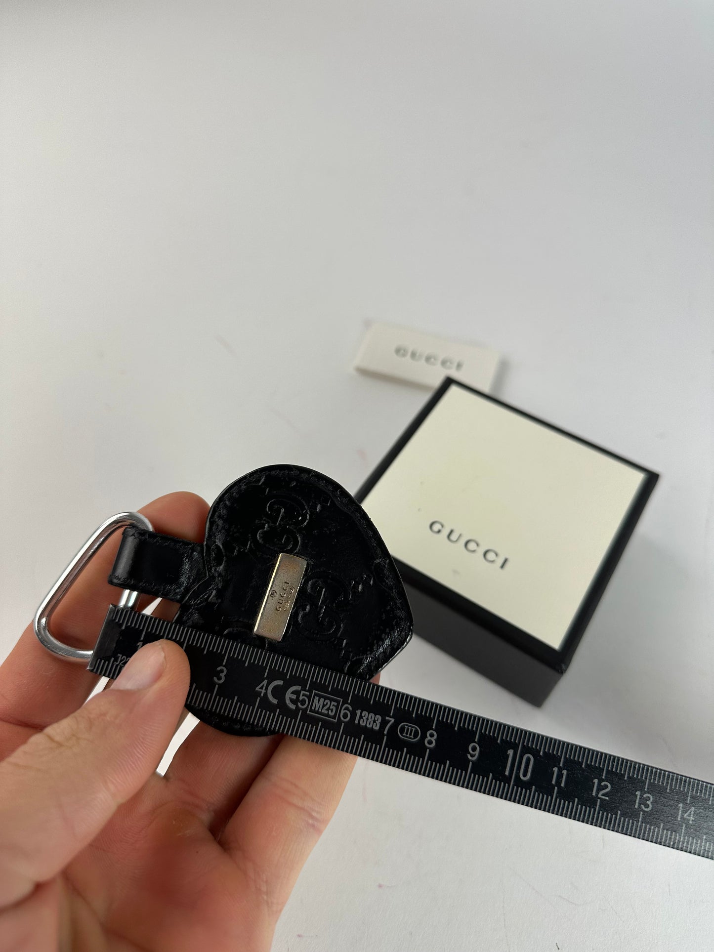 Vintage Gucci Heart Leather Monogram Pendant Black