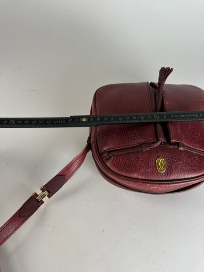 Vintage Cartier Leather Shoulder Bag Dark Red