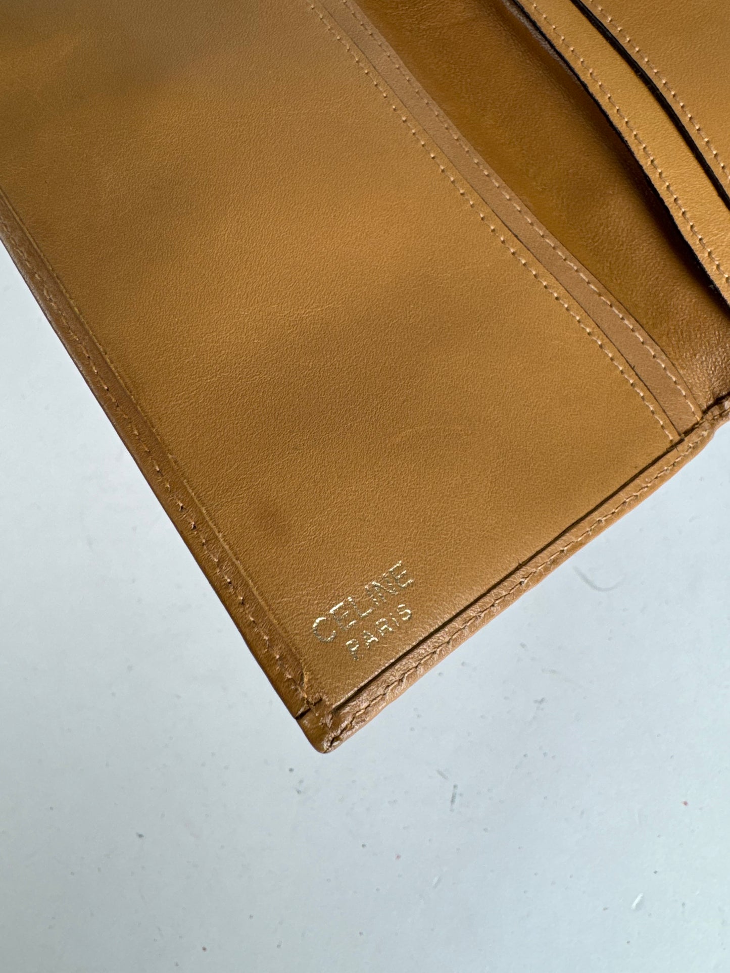 Vintage Celine Paris Monogram Leather Wallet beige brown