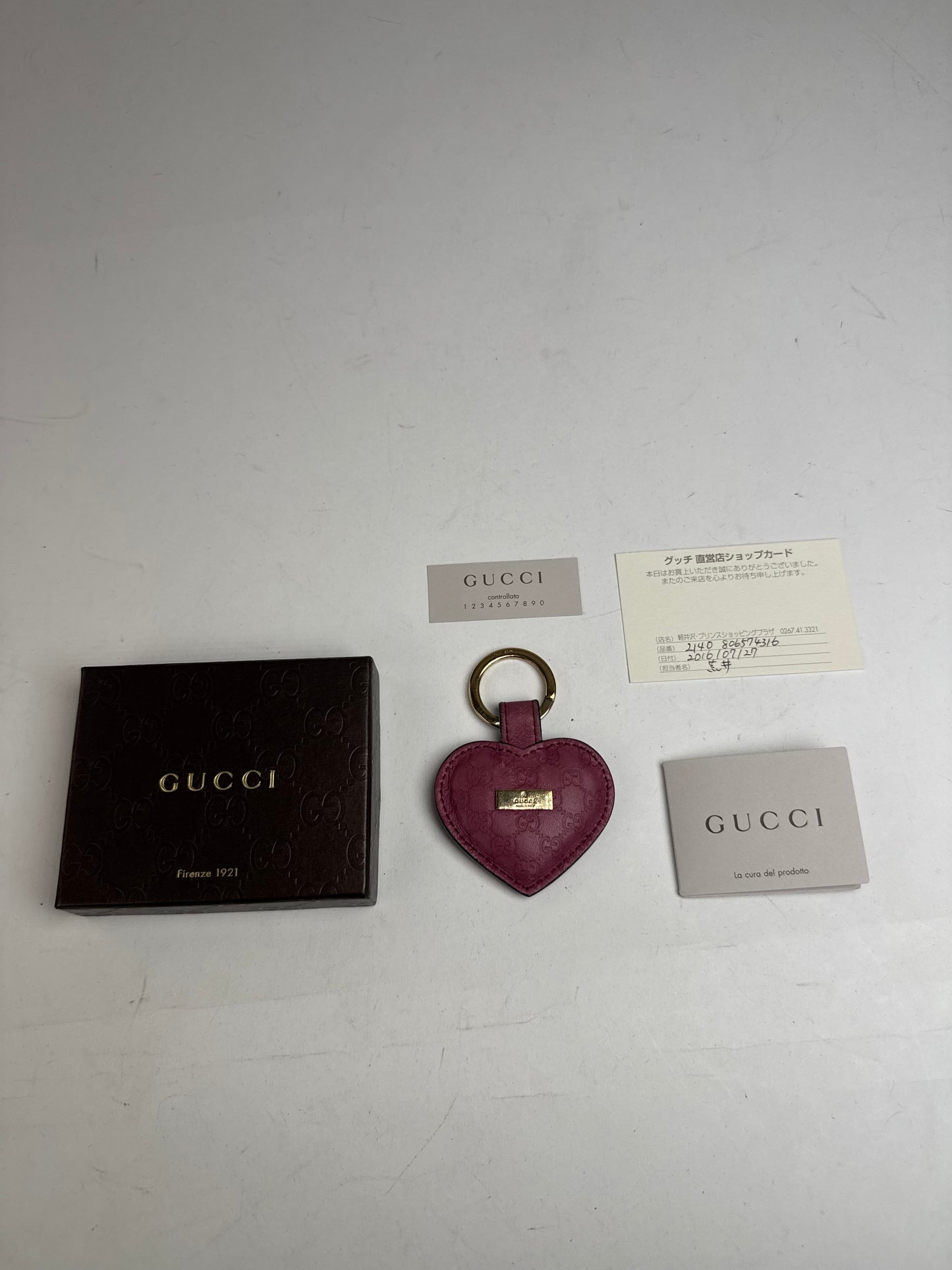 Vintage Gucci Heart Leather Monogram Keychain Purple