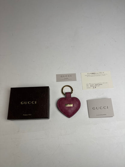 Vintage Gucci Heart Leather Monogram Keychain Purple