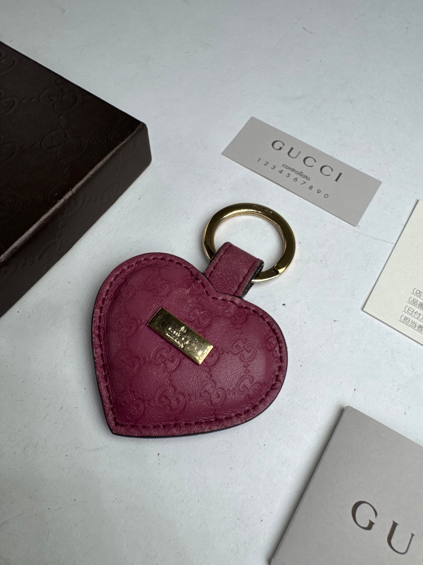 Vintage Gucci Heart Leather Monogram Keychain Purple