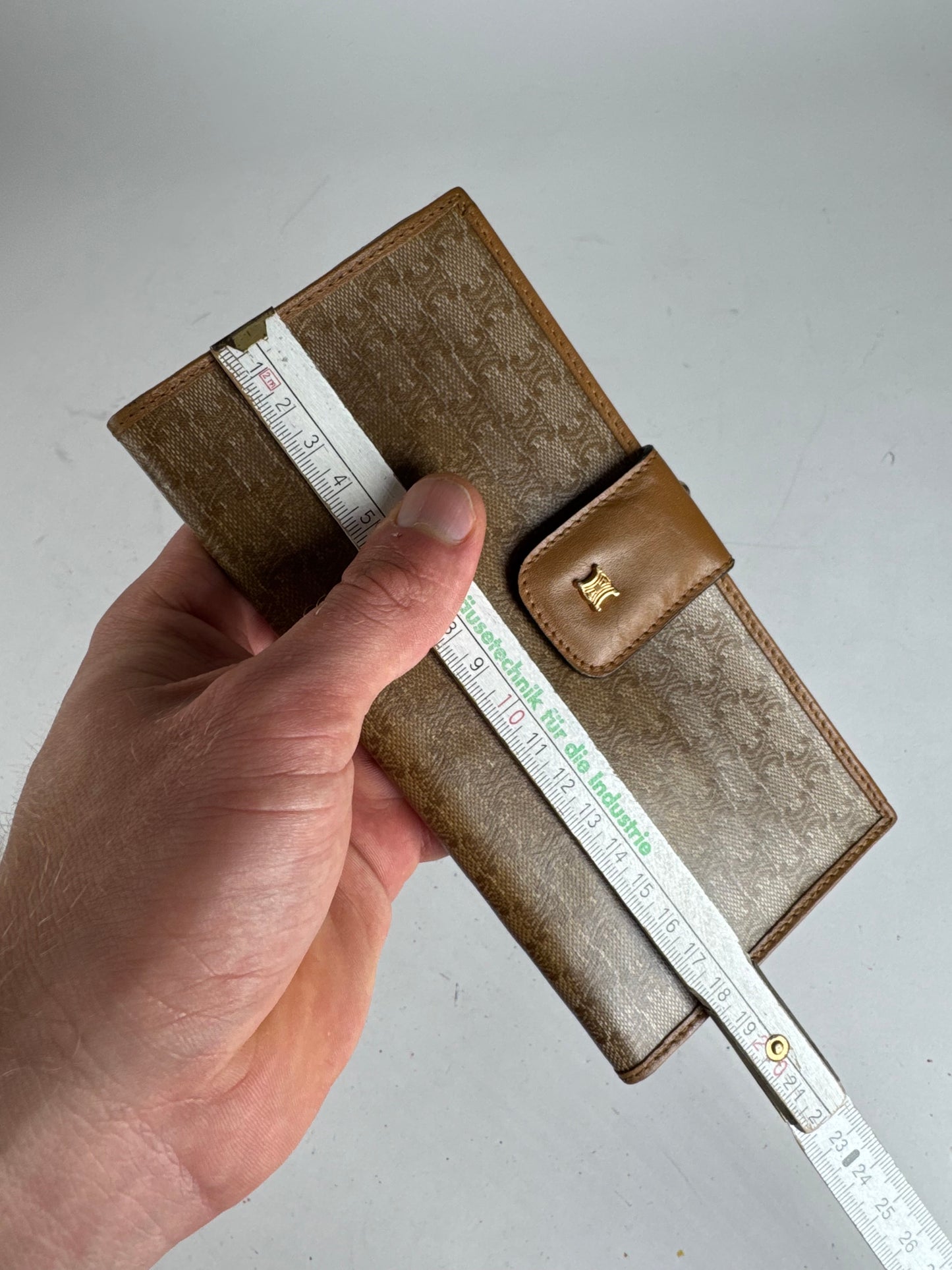 Vintage Celine Paris Monogram Leather Wallet beige brown