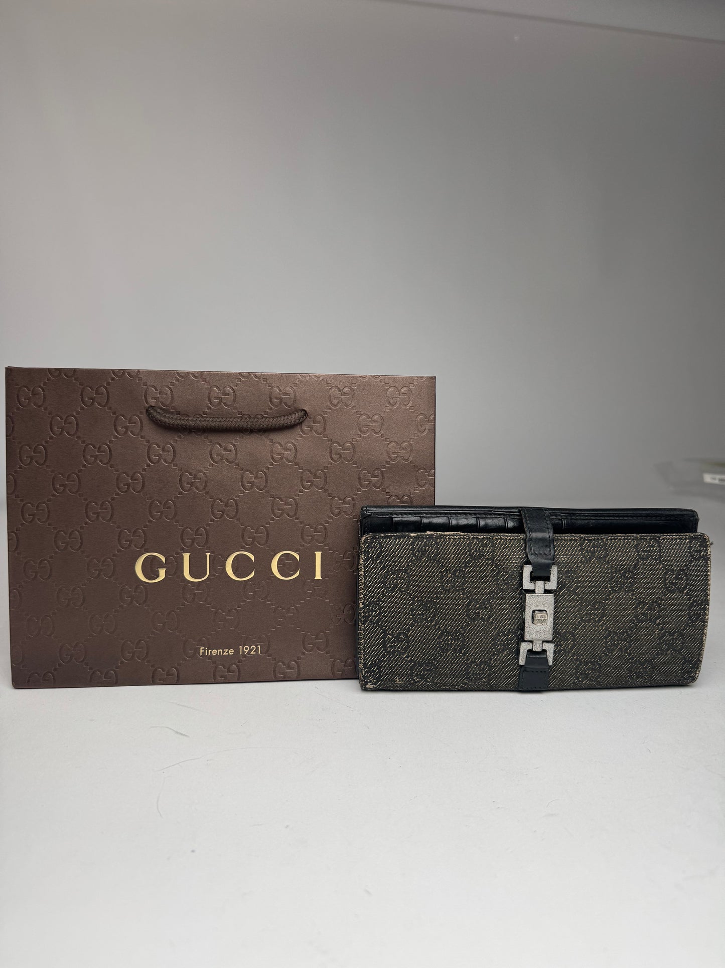 Vintage Gucci Jackie Monogram Leather Wallet Black
