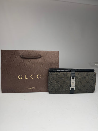 Vintage Gucci Jackie Monogram Leather Wallet Black