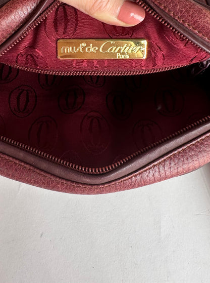 Vintage Cartier Leather Shoulder Bag Dark Red