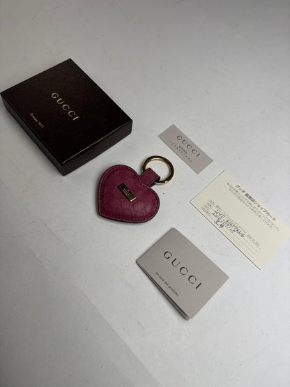 Vintage Gucci Heart Leather Monogram Keychain Purple