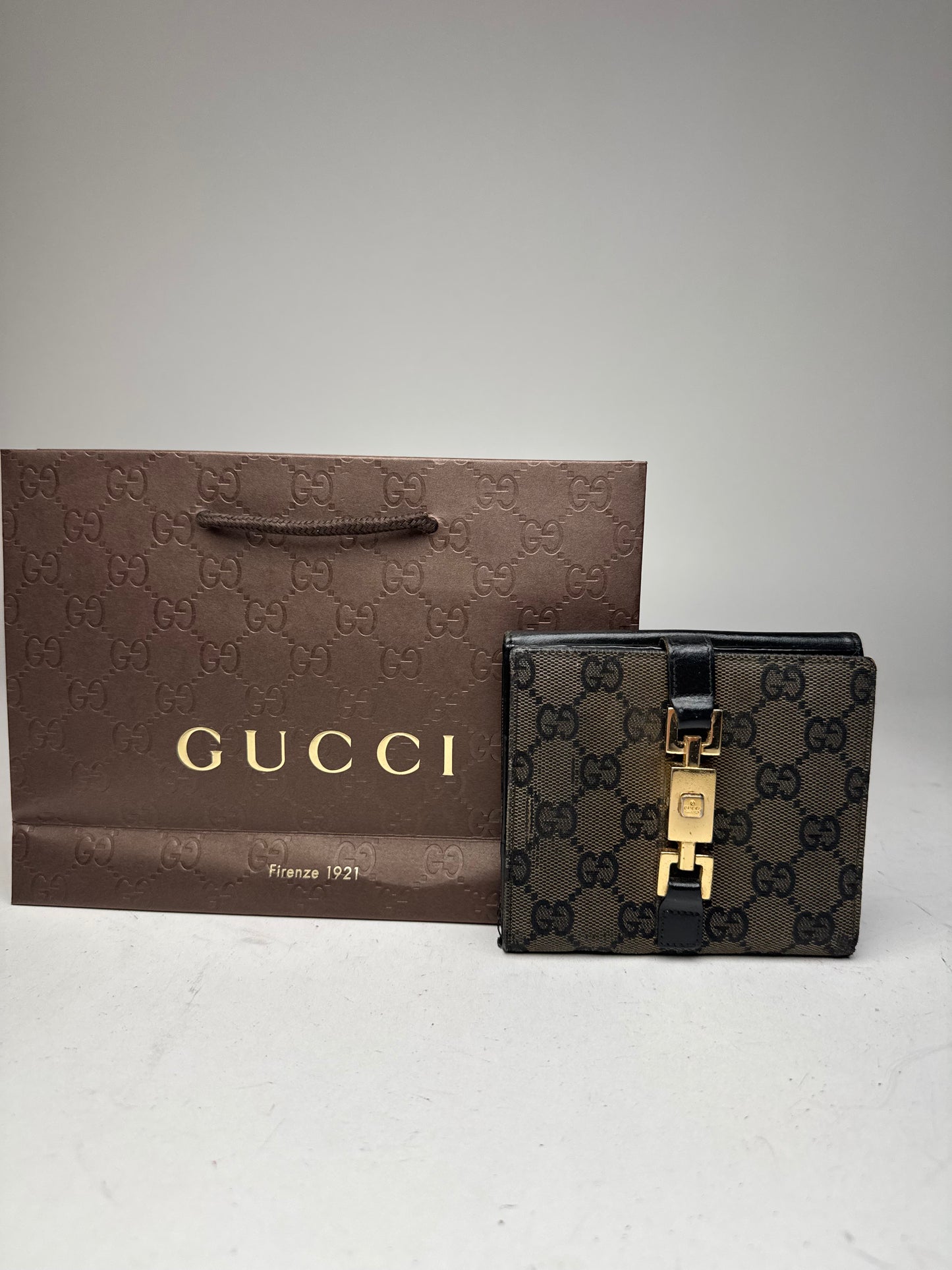 Vintage Gucci Jackie Monogram Wallet black brown