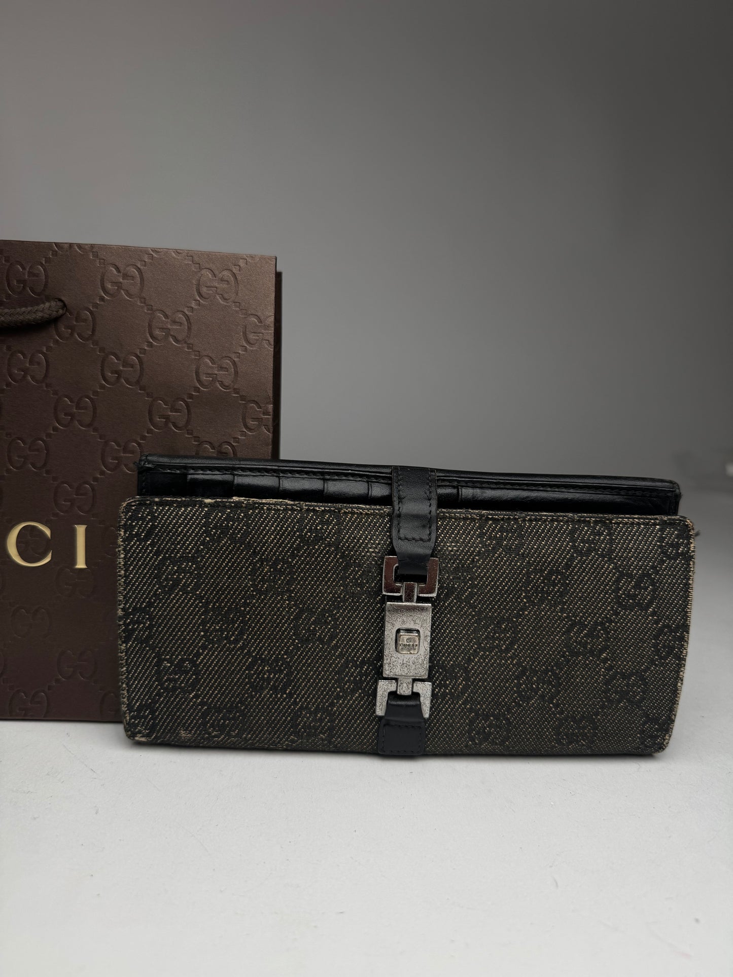 Vintage Gucci Jackie Monogram Leather Wallet Black
