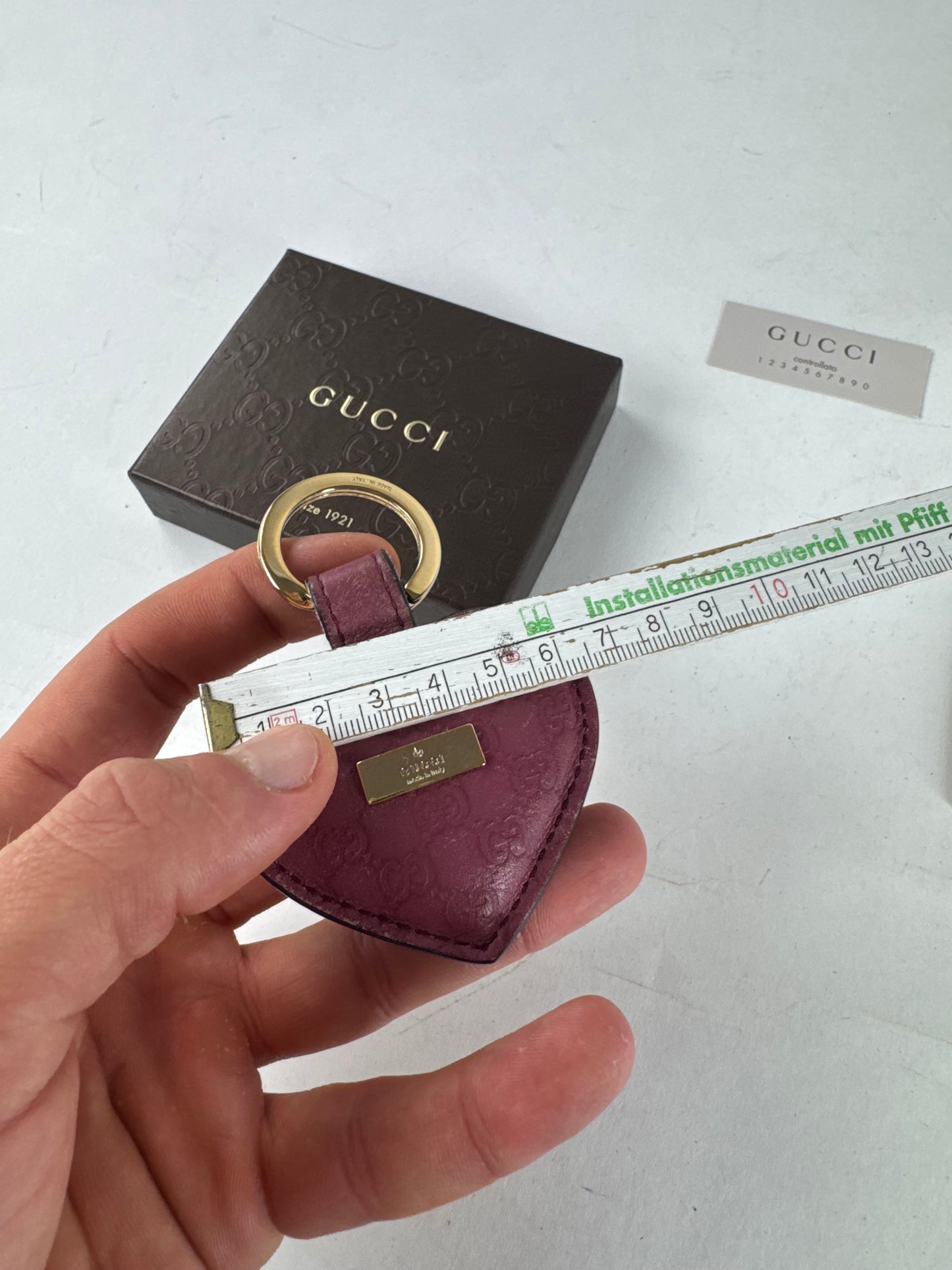 Vintage Gucci Heart Leather Monogram Keychain Purple