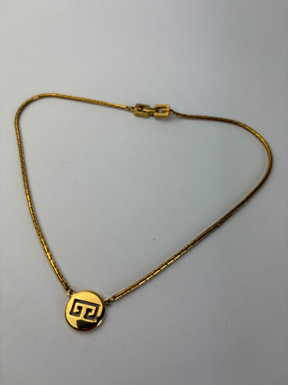 Vintage Givenchy Geometric GG Logo Necklace Late 1970s Gold