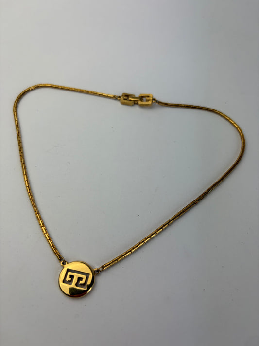 Vintage Givenchy Geometric GG Logo Necklace Late 1970s Gold