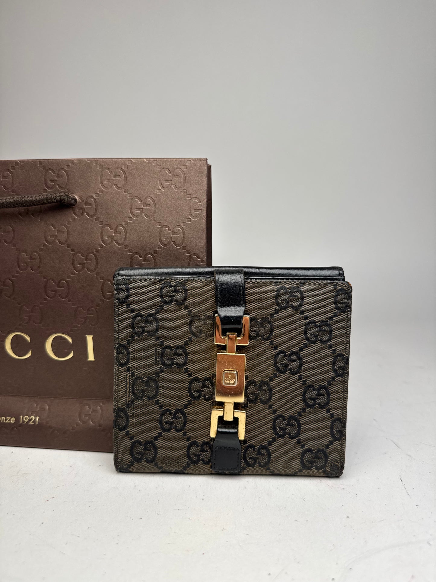 Vintage Gucci Jackie Monogram Wallet black brown