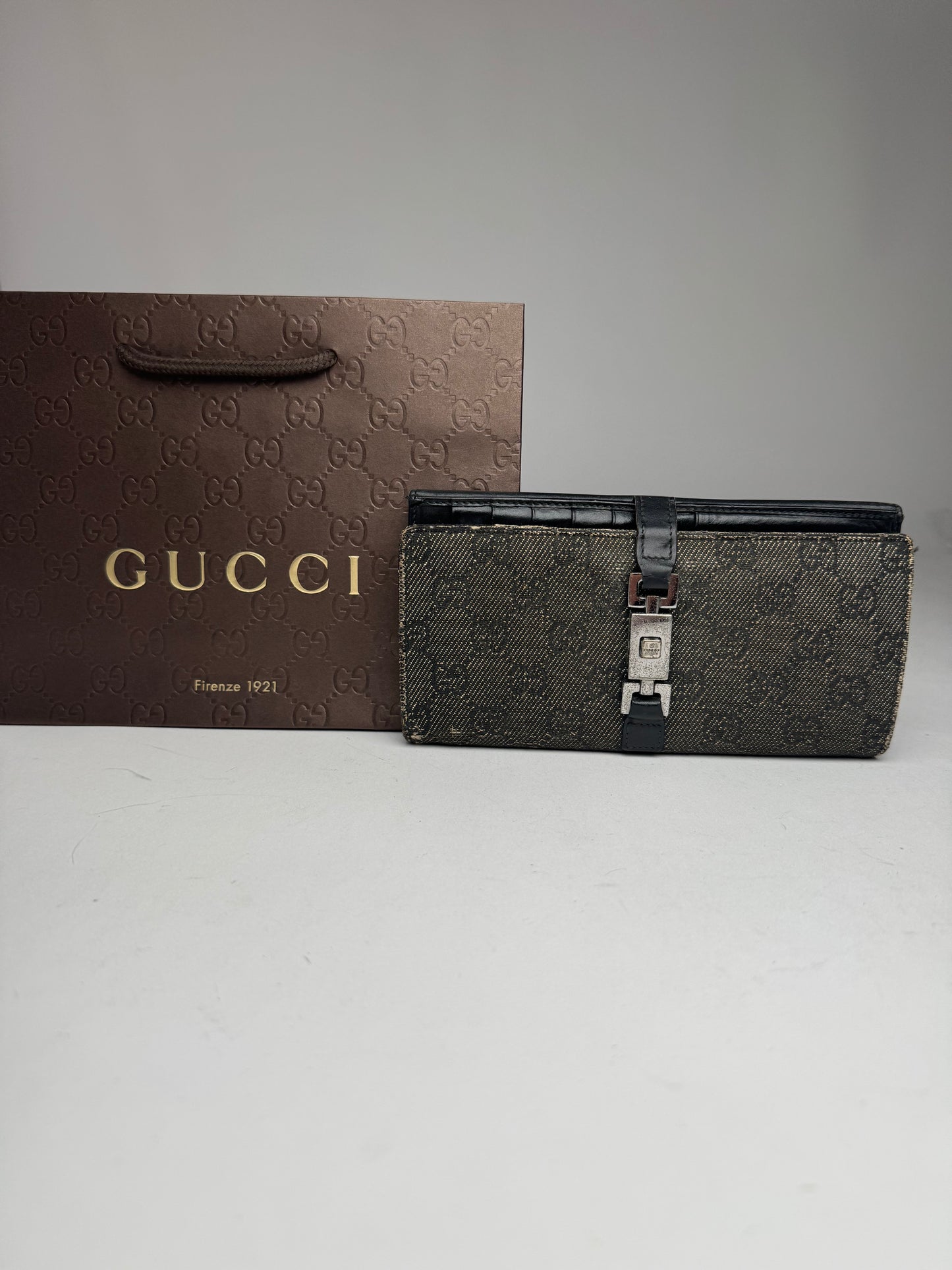 Vintage Gucci Jackie Monogram Leather Wallet Black