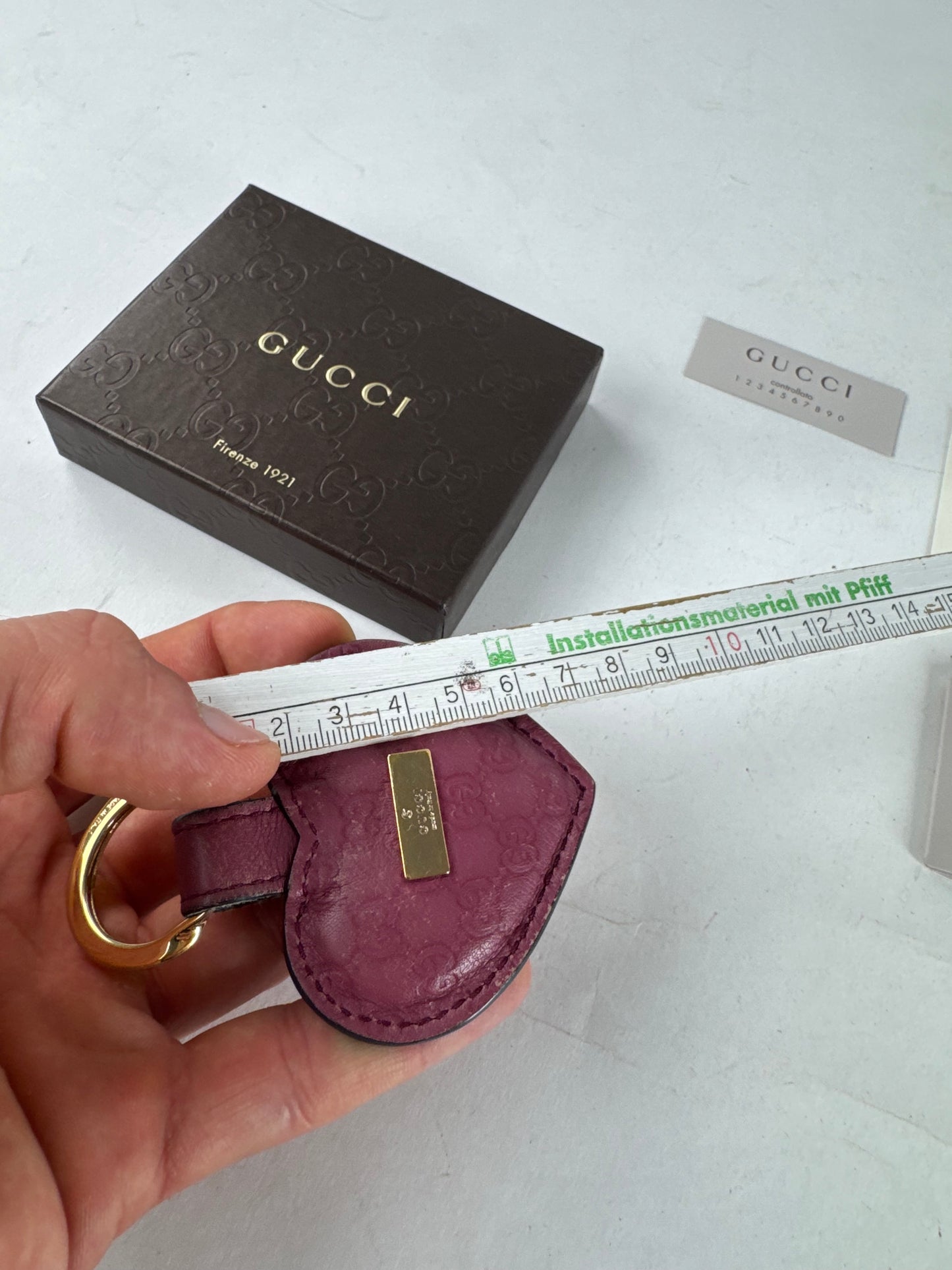 Vintage Gucci Heart Leather Monogram Keychain Purple