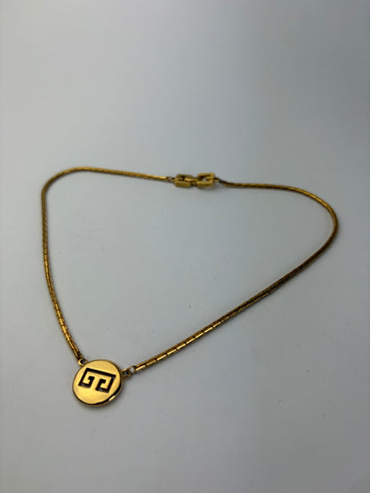 Vintage Givenchy Geometric GG Logo Necklace Late 1970s Gold