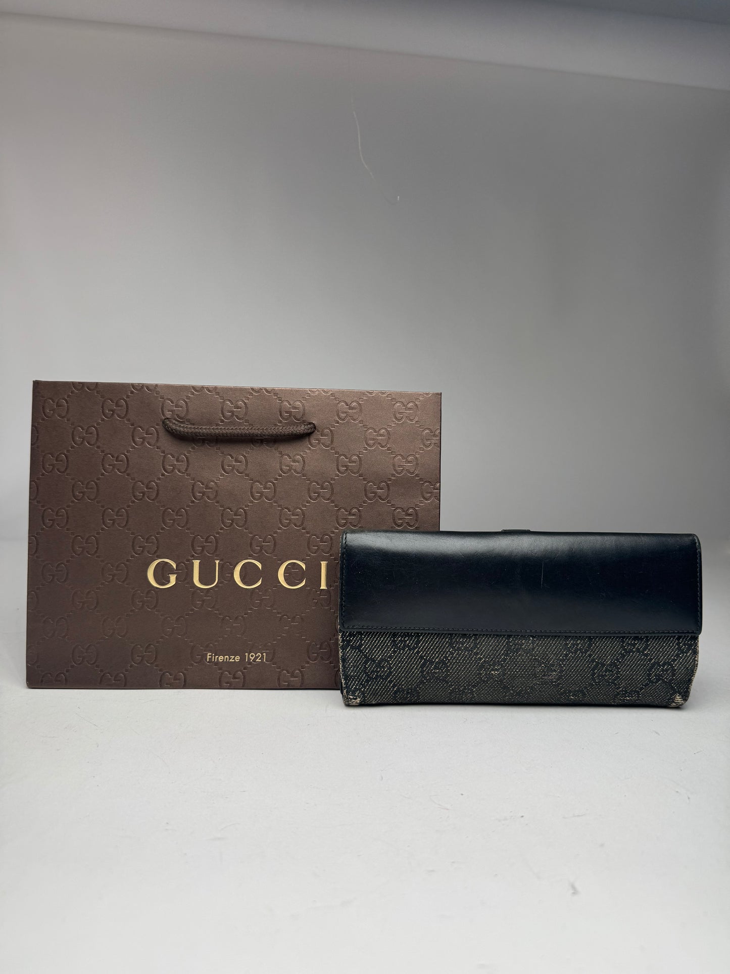 Vintage Gucci Jackie Monogram Leather Wallet Black