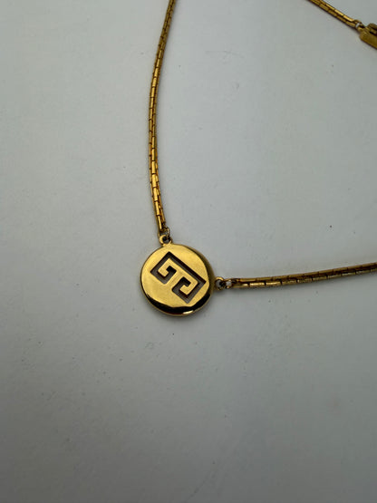 Vintage Givenchy Geometric GG Logo Necklace Late 1970s Gold