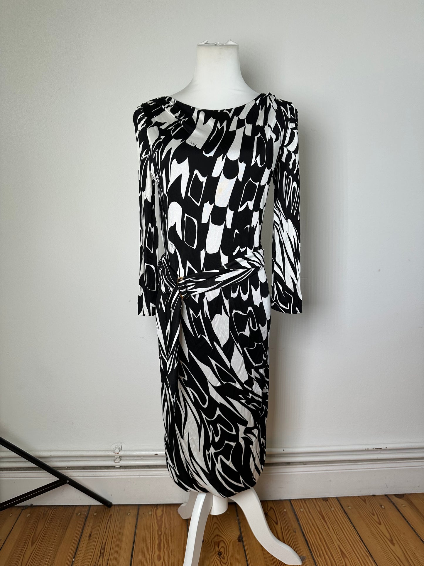 Vintage Pucci Abstract Print Rayon Dress Black White M