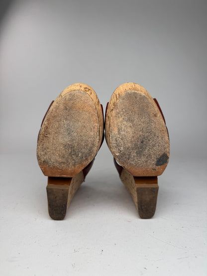 Vintage Yves Saint Laurent Leather heels redbrown EU36